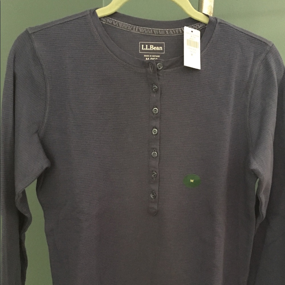 NWT - LL Bean waffle weave blue long sleeve Henley